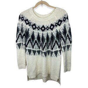 Fairisle Alpaca Blend Chunky Knit Sweater Tunic Oversize‎ White Black Nordic XXL